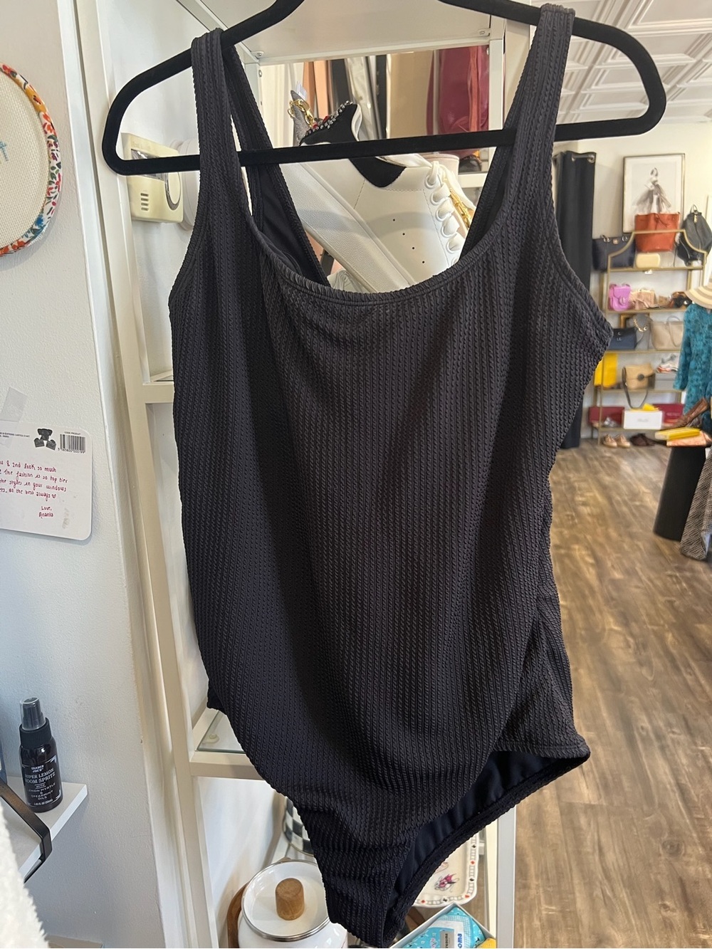 Time and Tru Black Textured Scoop Neck Bathing suit